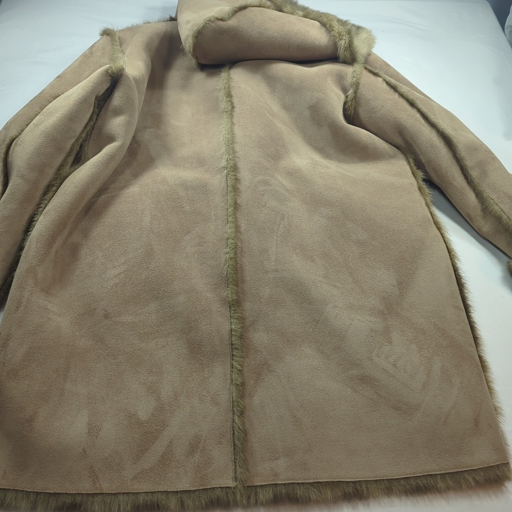 Dennis Basso Women Brown‎ Tan Long Sleeve Fur Inner Shell Coat Faux Medium - Picture 14 of 15